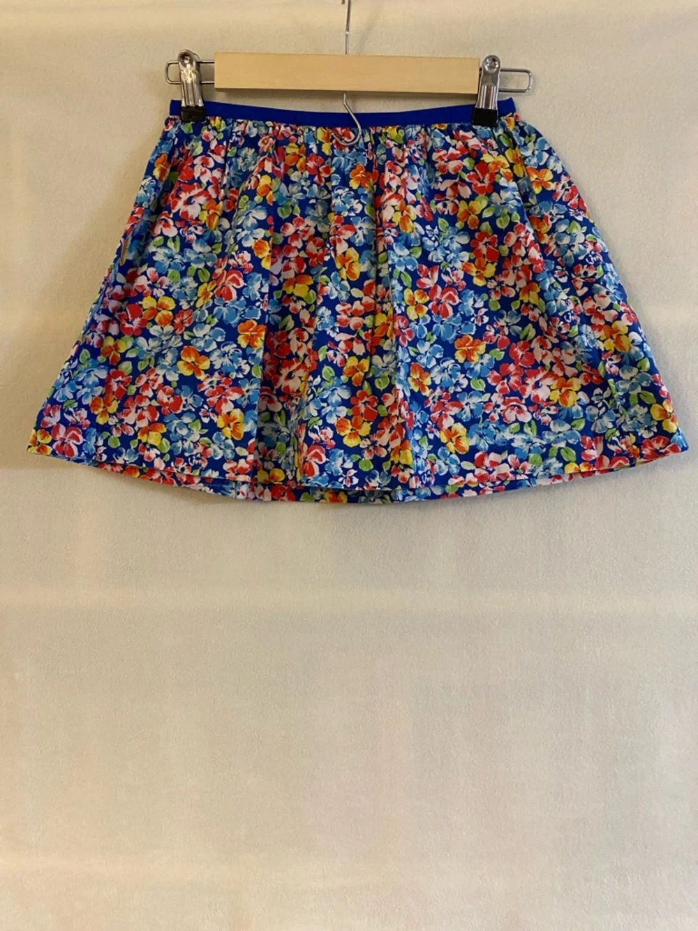 Polo Ralph medium 8-10 Lauren cotton blue pink floral print elastic waist skirt